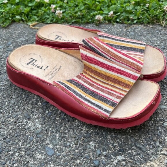 Think! Red Mules Comfortable Tanned Leather Comfort Sandals Sz 7 - Picture 1 of 8